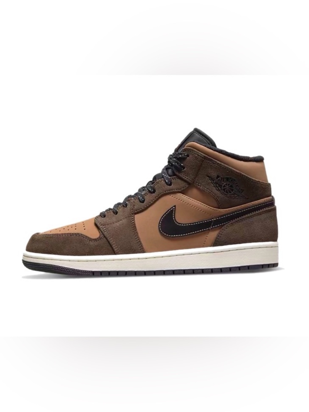 Nike Men's High-Top Sneakers in Brown and Tan with Black Swoosh